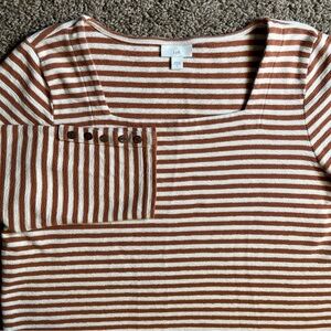 J Jill striped square neck qt sleeve pullover top blouse cruise wear large women
